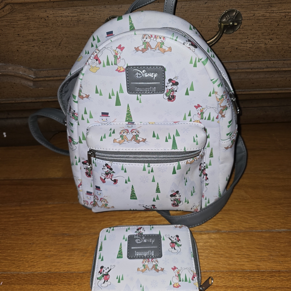 Loungefly Disney White Holiday Character Mini Backpack and Wallet